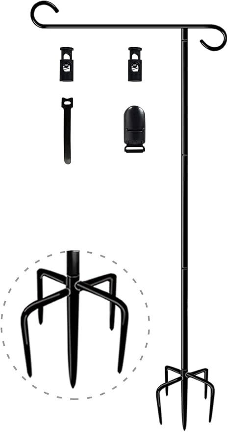 49 Inch Garden Yard Flag Stand Holder with 5 Forked Base for 12 X 18 Sign Decoration, 1 Pack