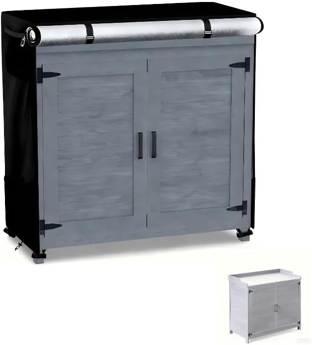 Outdoor Storage Cabinets Cover, Compatible with Gizoon Potting Bench with Metal Tabletop, 600D Waterproof Storage Cabinet Cover with Buckles & Vent, 39"Lx19"Wx36"H (Black)