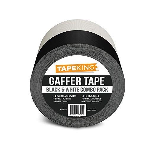 Tape King Gaffers Tape (Black & White) | 2 Inch Wide x 30 Yards Per Roll (180 Ft) Pro Gaff Tape | Durable Cloth Matte Black Tape with Strong Rubber Adhesive for Events, Cables, and Decorations (2 Pcs)