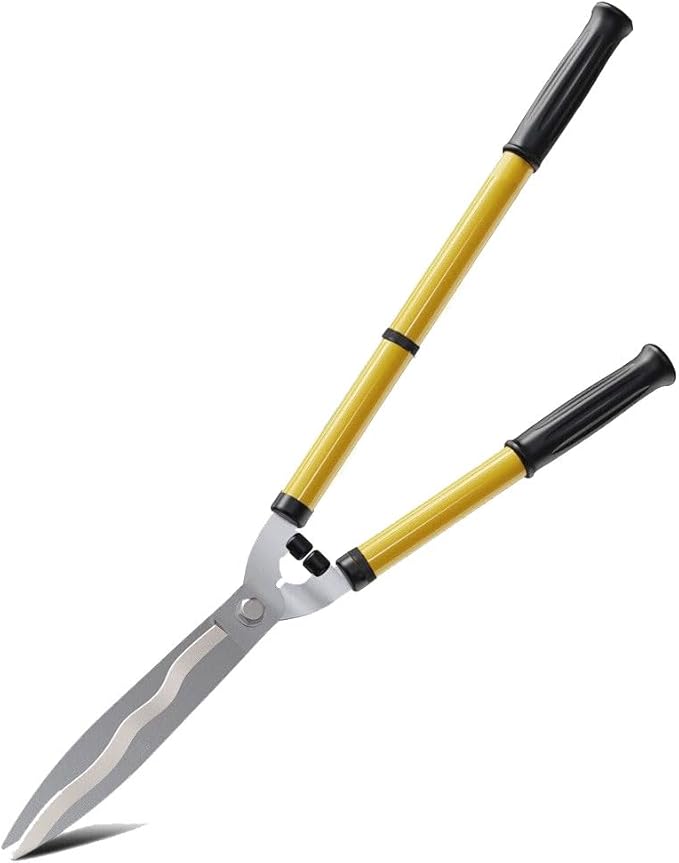 Telescopic Hedge Shear, 25 to 33Inch Garden Shears,Carbon Steel Wavy Sharp Blades,Extendable Garden Hedge Clippers Scissors,Long Handle,Ideal for Gardening Grass Lawn Pruning Hedges Shrubs Trimming