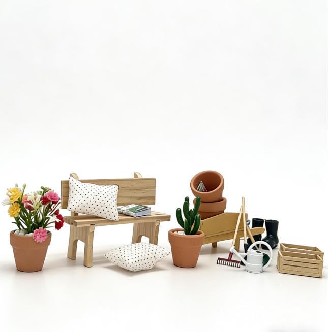 20 Pcs 1:12 Scale Miniature Planting Set with Mini House Building Accessories, Miniature Plants for Craft,Miniature Decor Gifts for Adult Hobby Lovers
