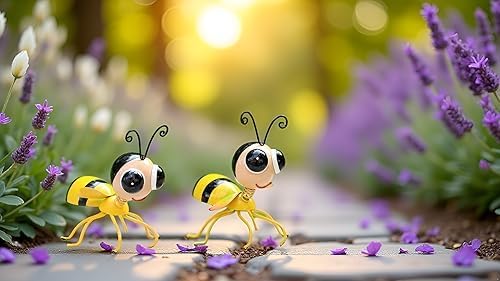 Cruis Cuka Metal Yard Art Garden Decor Cute Bee Lawn Ornament Hanging Wall Sculpture - Set of 2