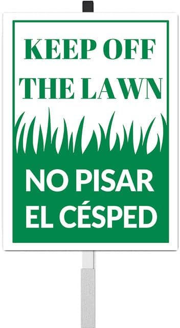 Keep Off The Lawn In English and Spanish Yard Sign With Stakes 8x12 inches Rustproof Reflective Aluminum Keep Off Grass Sign Stand for Home Garden Outdoor