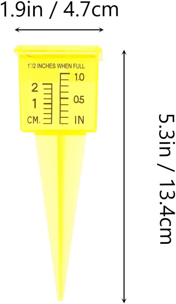 Housoutil 2Pcs Rain Gauge Sprinkler Outdoor, 1.5 Inch Lawn Water Gauge, Measuring Tool for Accurate Rainfall Monitoring, Yellow Precision Measuring Cups for Garden Yard and Grass Watering