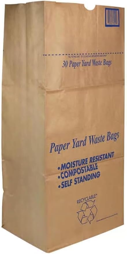 30 Gallon Lawn & Leaf 2-Ply Heavy-Duty Yard Waste Compost Refuse Paper Bags, Eco-Friendly, Tear Resistant, Self Standing, Biodegredable, Made in USA, 15 Count