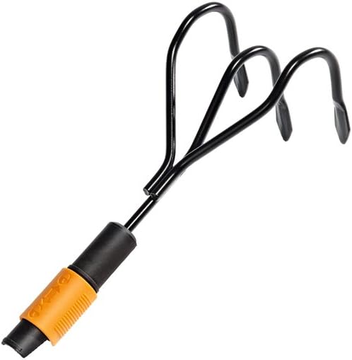 Fiskars QuikFit 3 Prong Cultivator, for Optimal Bed Preparation and Care, Tool Head, Length: 31 cm, Width: 12.5 cm, Black/Orange, 1000680