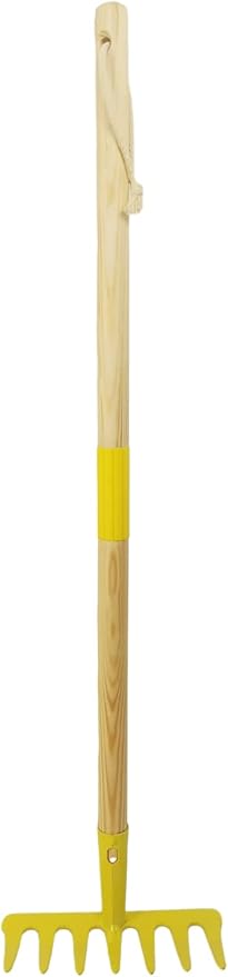 Kids Garden Lawn Tine Rake-Small Lawn Heavy Rake with Metal Tines, 28.8 inches/73cm Length, Wooden Handle, for Kids Garden Labor(Pink) (Yellow)