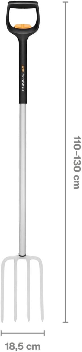 Fiskars Telescopic Spade Fork for Hard, Stony soils, with 4 tines, Length 1.10 m to 1.30 m, Boron Steel, Black/Silver, SmartFit, 1070717