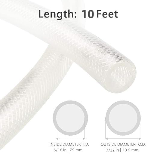 5/16" ID x 10 Ft High Pressure Braided Clear PVC Vinyl Tubing Flexible Vinyl Tube, Heavy Duty Reinforced Hose Tubing, BPA Free and Non Toxic