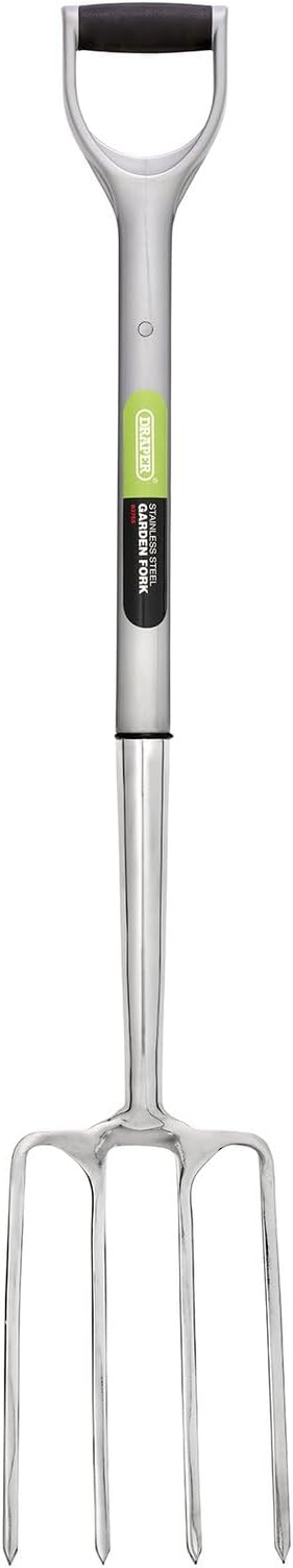 Draper DRA83755 Stainless Steel Garden Fork with Soft Grip Handle, Silver