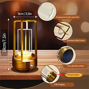 Set of 2 Outdoor Table Lamp, 4000mAh Rechargeable battery operated lamp, 3 Color Stepless Dimmable Cordless Table Lamp for Patio, Camping, Coffee table, crystal lantern lamp for Indoor/Outdoor (Gold )