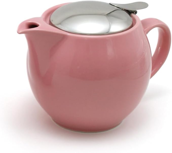 Zero Japan Bee House Round Teapot For One, 15 Oz - Ceramic Tea Pot with Stainless Steel Lid and Infuser, Smooth-Pour Spout, Diswasher and Microwave Safe Tea Pots (Rose)