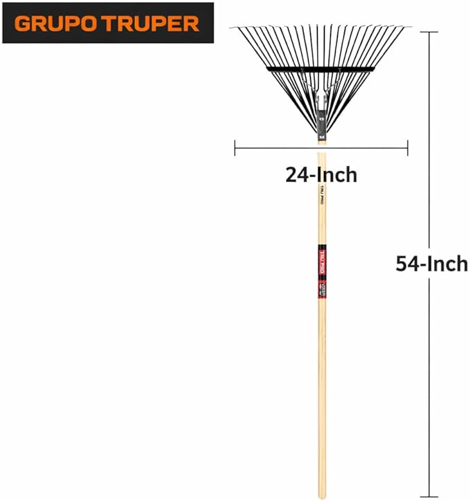 Truper TruPro Steel Leaf Rake, 24-Inch Head, 54-Inch Wood Handle - Garden Rakes Metal Heavy Duty - Yard Rakes - Lawn Rake for Leaves and Grass (Model EMX-24 / 30480)