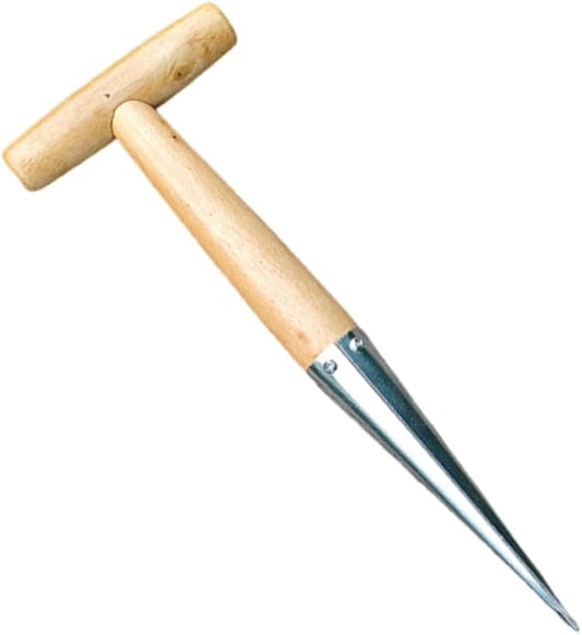 Seed Dibber - 11.2"(280mm), Wooden Handle, Galvanized Steel, Easy Drilling/Transplanting/Planting, Seed Dibber Planter Tool