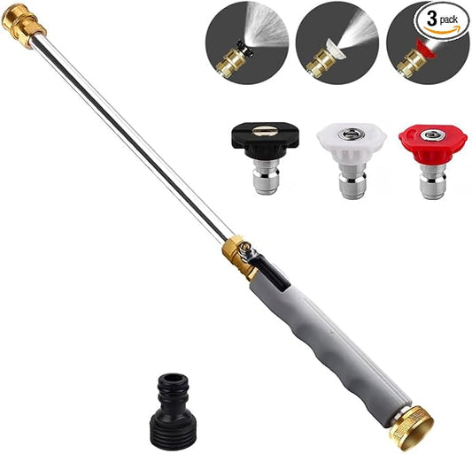 Jet Nozzle Power Washer Wand Hose Nozzle, Hydro Jet High Pressure Watering Sprayer Tool with 3 Different Nozzles, Water Hose Nozzle with Quick Connectors for Car, Gutter, Window Washing,Grey