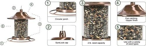 Perky-Pet 517282 Copper Panorama Bird Feeder 312C, 1 Tier