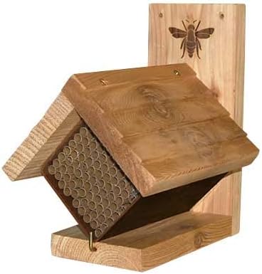 Woodlink Western Cedar Mason Bee House with Replaceable Tubes, Solitary Bee & Pollinator Shelter, Durable Cedar Frame, Post or Wall Mount, Orchard & Hornfaced Bee Habitat