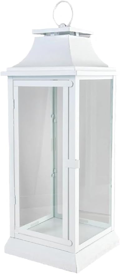 Serene Spaces Living Hurricane Lanterns with Clear Glass Panels, Perfect for Home Decor, Parties & Events, Table Top Or Hanging Lantern for Indoor & Outdoor, 7.5" Square & 19" Tall