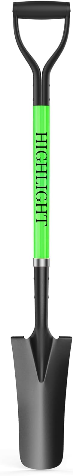 HIGHLIGHT Spade Shovel, 45-Inch Heavy Duty Sharp Shooter Shovel for Digging, Gardening, Planting, Trenching, Drain and Transplanting, Fiberglass D-Grip Handle, Green