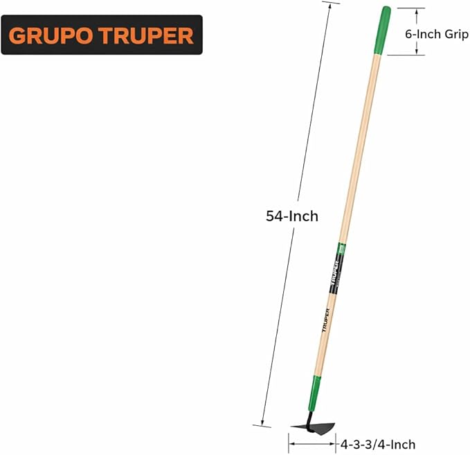 Truper TruTough Welded Warren Hoe, 4-3/4-Inch Head, 54-Inch Wood Handle with 6-Inch Grip, Garden & Farm Soil Cultivation Tool (Model 30002)