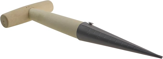 11-inch Manual Hole Digger T-Shaped Pointed Cone Fertilizer and Seed Planter Gardening Tool with Wooden Handle Handheld Digging Tool for Transplanting Tulips Bulbs Seedlings Flowers
