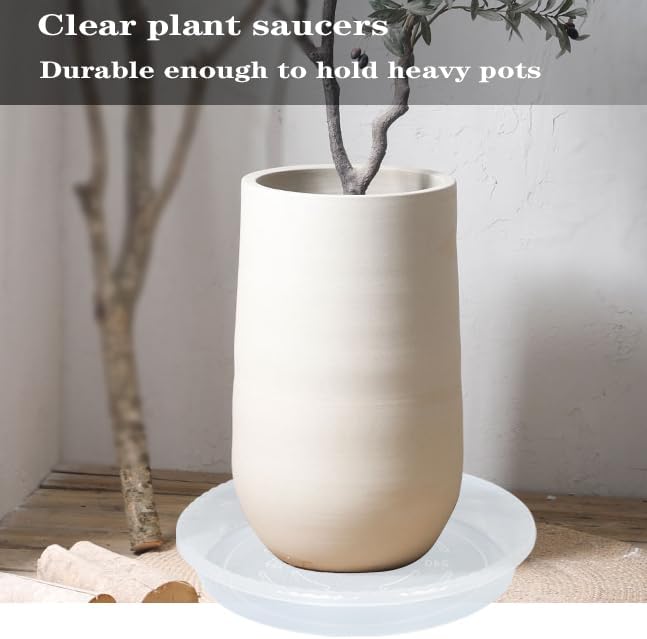 OVZILKI Plant Saucer 2 Pack of 12 inch, Clear Plastic Flower Plant Pot Saucer, Heavy Duty Plant Drip Trays Saucers for Indoor, Plant Water Tray for Planters