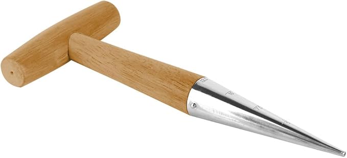 KAYTOW Garden Dibber as Soil Breaker Tool Hole Digger, Plant Bulb and Soil Digger as Garden Tool for Seed Tranplate, Depth-Stamp Stainless Steel with Polished Wood Handle for Planting Seeds Bulbs.