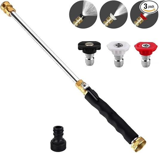 Jet Nozzle Power Washer Wand Hose Nozzle, Hydro Jet High Pressure Watering Sprayer Tool with 3 Different Nozzles, Water Hose Nozzle with Quick Connectors for Car, Gutter, Window Washing, Black