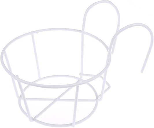 1 Pack Hanging Railing Planters Flower Pot Holders Plant Iron Racks Fence Metal Potted Stand Mounted Balcony Round Plant Baskets Shelf Container Box for Indoor and Outdoor Use-White,Garden Steel Pots