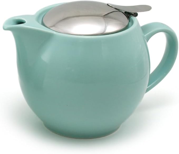 ZERO JAPAN Bee House Round Teapot For One, 15 Oz - Ceramic Tea Pot with Stainless Steel Lid and Infuser, Smooth-Pour Spout, Diswasher and Microwave Safe Tea Pots (Aqua Mist)