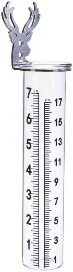 7" Rain Gauge Outdoor, Accurate Glass Tube Best Rated with Deer Shape Rack, Decorative Deer Antler Rain Measure Tool for Garden, Lawn, Patio (Style A)