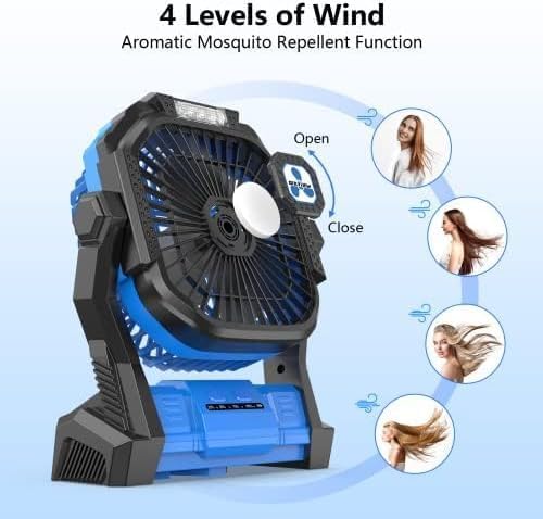 Portable Fan Rechargeable, Cordless Battery Powered Fan with LED Lantern 20000mAh Battery Operated for Travel Bedroom Home Camping Tent Office Beach Desk Picnic Barbecue Fishing Table
