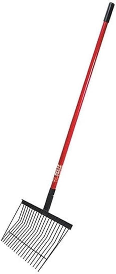Bully Tools Stall Fork Tool - Heavy Duty 18-Spring Steel Tines Pitchfork with Long Fiberglass Handle, Ideal for Gardening, Farming, Bedding, Yard Cleaning and Transferring Hay - 100% Made in The USA