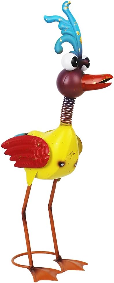 Metal Wacky Rooste Garden Statue, 20‘’ Rooster Decor Yard Statue Decorations Outdoor, Chicken Yard Art for Outside, Patio, Backyard, Lawn (Gold)
