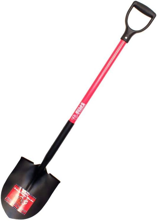 Bully Tools 14-Gauge Round Point Spade Shovel with D-Grip Heavy Duty Fiberglass Handle | Metal Body Digging Shovel for Garden Landscaping, Trenching and Planting, Garden Tools, 100% Made in USA