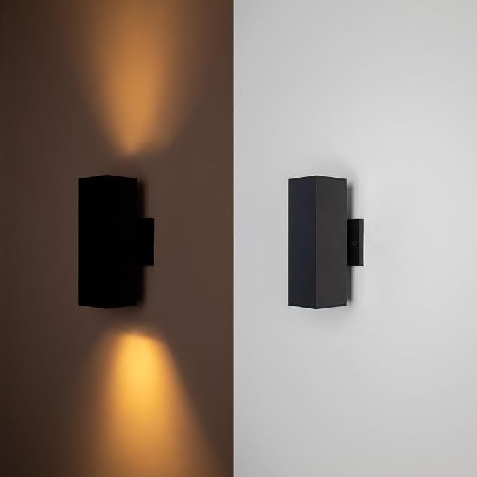 mirrea Modern Outdoor Porch Light Patio Light in 2 Lights with Aluminum Rectangular Tube and Tempered Glass Cover Waterproof Wall Sconce Matte Black