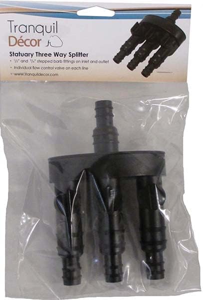 EasyPro TWS3 Statuary Splitter 3 Way for Pond and Fountain Pumps 1/2" and 3/4" Stepped Barb Fittings Individual Flow Control Valves Water Feature Tubing Connector Accessory