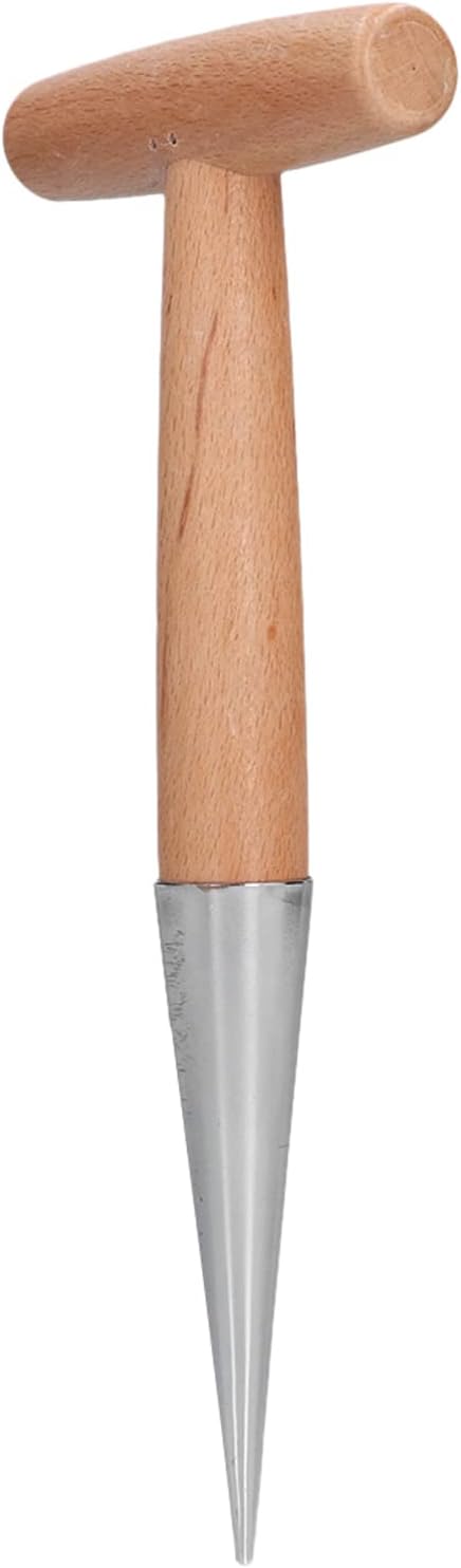 Dibber Tool for Planting Bulbs and Seeds with T Handle Stainless Steel Tip Wooden Shank Digging Transplanting Weeding Gardening