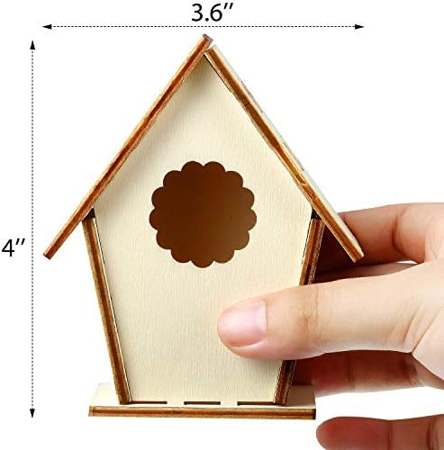 Outus 12 Pcs Wooden Birdhouse Craft Kits to Build, 4 Shapes Wooden Unfinished Bird House with Butterfly Sticker for and Arts Crafts Bulk Painting Kits(Classic Style,3.6×4 Inch)
