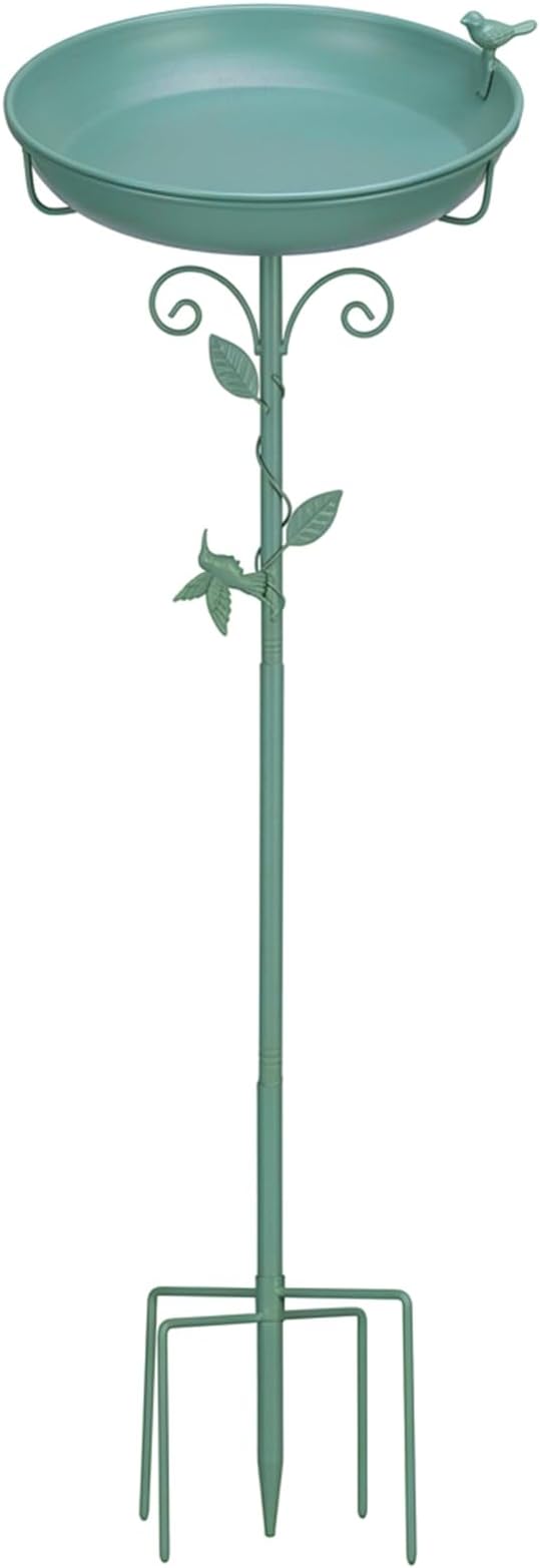 Bird Bath for Outside with 2 Bird Decor, Hummingbird on Pole & Sparrow on Bowl, 38.5 Inch Height Garden Birdbath, 12 Inch Antique Green Freestanding Birdfeeder Bath for Yard Patio
