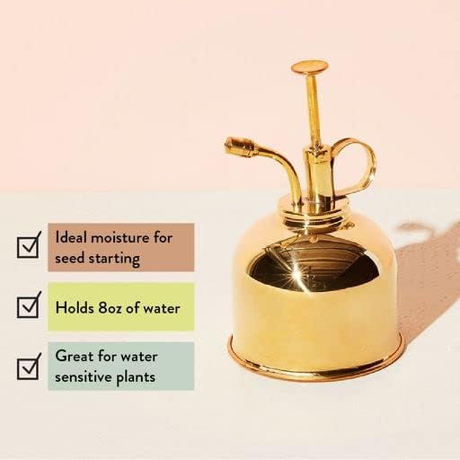 Modern Sprout Plant Mister, 8 oz Indoor Watering Can, Aesthetic Plant Sprayer & Water Mister Spray Bottle, Garden Watering Can for Seed Starting, Vintage-Inspired Gift for Father's Day - Brass