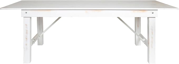 Flash Furniture HERCULES Series 8' x 40" Rectangular Antique Rustic White Solid Pine Folding Farm Table