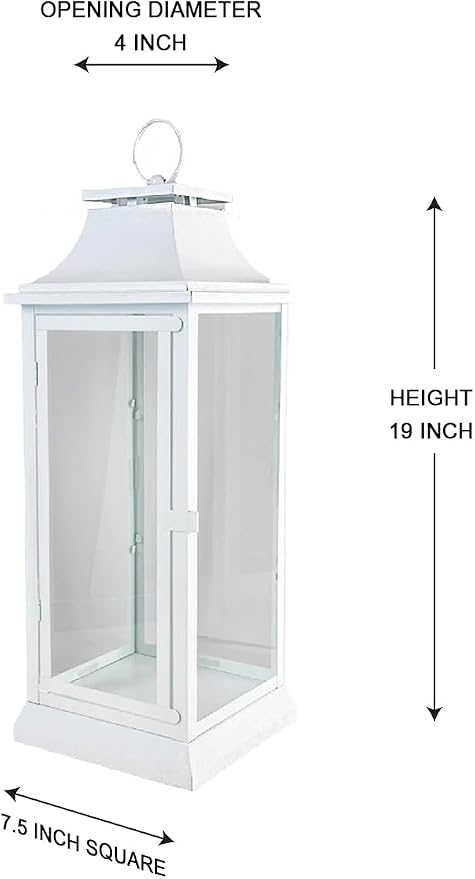 Serene Spaces Living Hurricane Lanterns with Clear Glass Panels, Perfect for Home Decor, Parties & Events, Table Top Or Hanging Lantern for Indoor & Outdoor, 7.5" Square & 19" Tall
