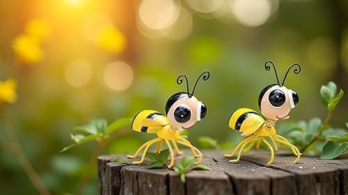 Cruis Cuka Metal Yard Art Garden Decor Cute Bee Lawn Ornament Hanging Wall Sculpture - Set of 2