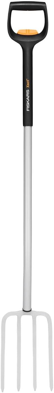 Fiskars Telescopic Spade Fork for Hard, Stony soils, with 4 tines, Length 1.10 m to 1.30 m, Boron Steel, Black/Silver, SmartFit, 1070717