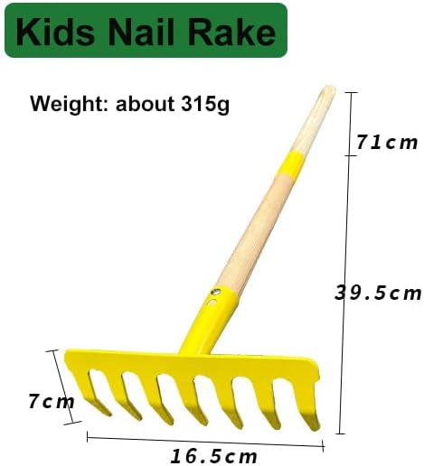 Kids Garden Lawn Tine Rake-Small Lawn Heavy Rake with Metal Tines, 28.8 inches/73cm Length, Wooden Handle, for Kids Garden Labor(Pink) (Yellow)