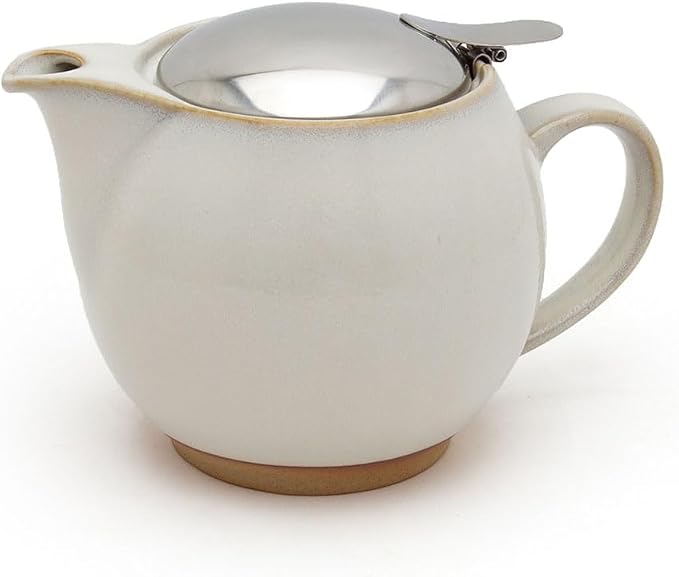 Zero Japan Bee House Round Teapot For One, 15 Oz - Ceramic Tea Pot with Stainless Steel Lid and Infuser, Dishwasher and Microwave Safe Tea Pots (Natural White)