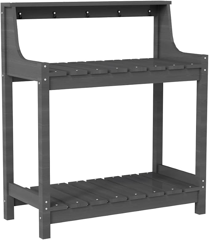 Potting Benches for Outside, HDPE Garden Potting Table All Weather, Outdoor Potting Table with Storage for Patio, Backyard, Garden, Grey