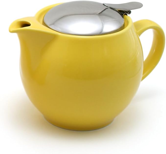 Zero Japan Bee House Round Teapot For One, 15 Oz - Ceramic Tea Pot with Stainless Steel Lid and Infuser, Smooth-Pour Spout, Diswasher and Microwave Safe Tea Pots (Yellow Pepper)