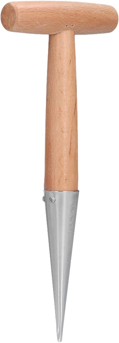 Dibber Tool for Planting Bulbs and Seeds with T Handle Stainless Steel Tip Wooden Shank Digging Transplanting Weeding Gardening